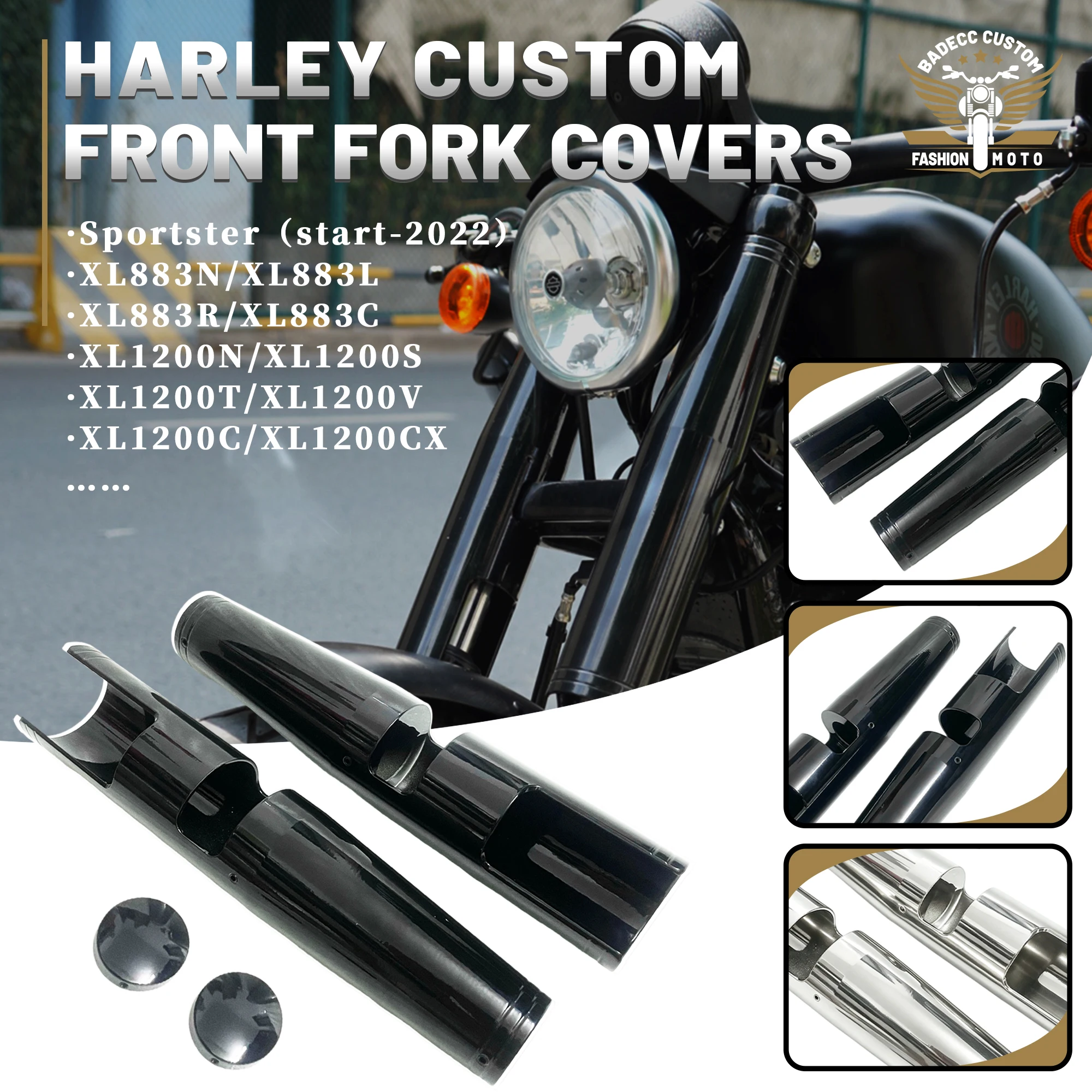 Фото Алюминиевые защитные колпачки для передних вилок мотоциклов Harley Sportster XL883N 883R 883C 883L XL1200 (с 2022 года) №1