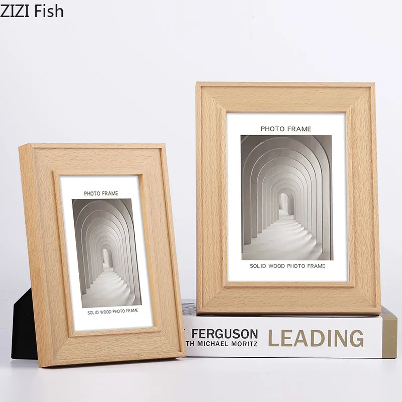 

Фоторамка из натурального массива дерева, современные декоративные рамки для фотографий, эстетические фигурки для комнаты, портрет, украшение для стола с рамкой