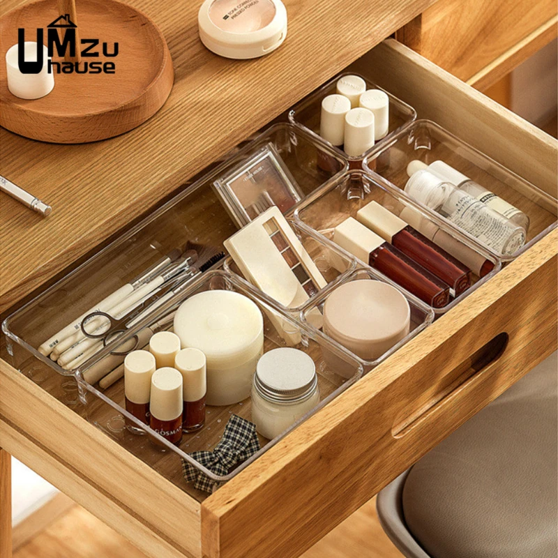 

Drawer Organizers Box Clear Divider Case Makeup Kitchen Utensil Jewelry Tableware Brush Cable Clips Tray Bathroom Office Storage