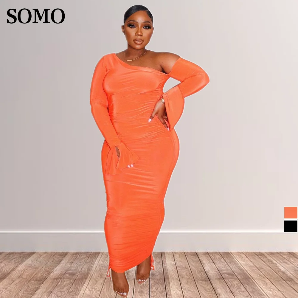 

SOMO 4XL Dress Sexy Long Sleeve Slash Neck Slim Maxi Elegant Evening Wear Plus Size Women's Dresses Wholesale Dropshipping
