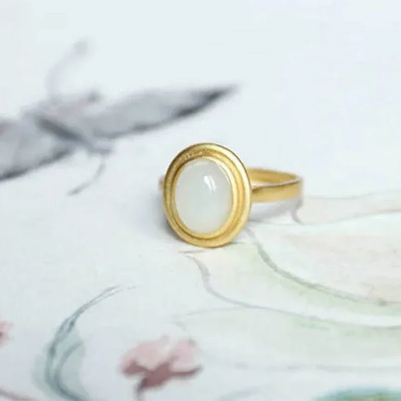 Овальное Открытое Кольцо С Натуральным Авантюрином Уникальные Китайские