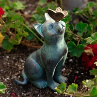 curious cat with butterfly garden outdoor figurines resin crafts sculptures garden statues indoor home decor desktop ornament
