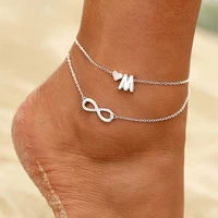 vintage silver heart anklet bohemian letter ankle bracelet for women multilayer infinity barefoot sandals foot jewelry leg chain