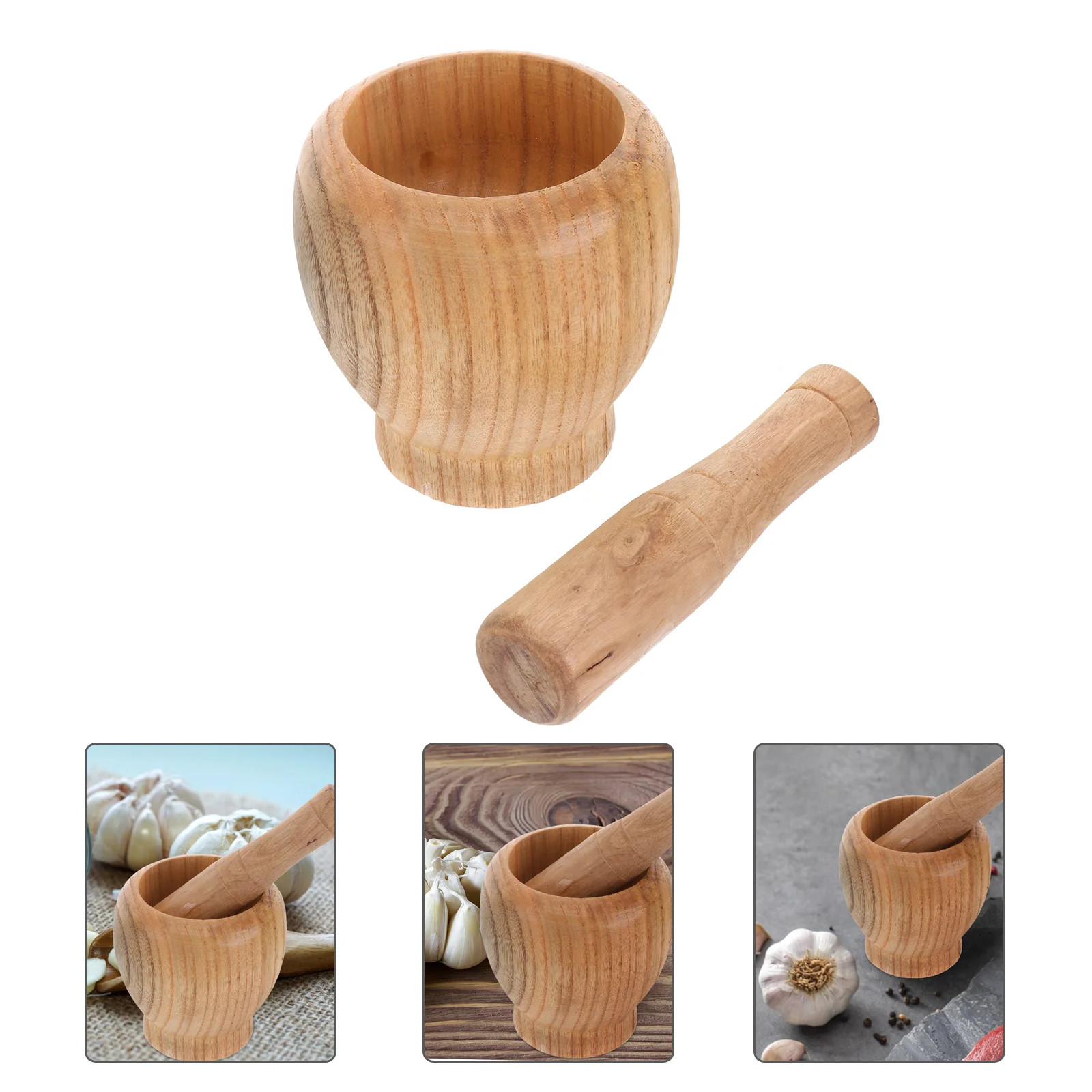 1 Set Suribachi Bowl Wooden Pestle Stone Mortar and Pestle Wooden Mortar Grinder Pot Wooden Mortar and Pestle