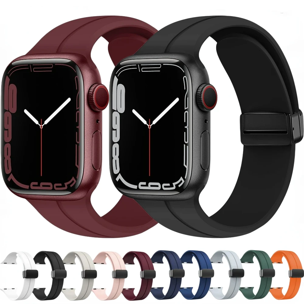 

Ремешок силиконовый для Apple Watch Band 45 мм 41 мм 44 мм 40 мм 49 мм 42 мм 38 мм, магнитный Wrsitband для iWatch Series 8 Ultra 7 6 5 4 3 SE