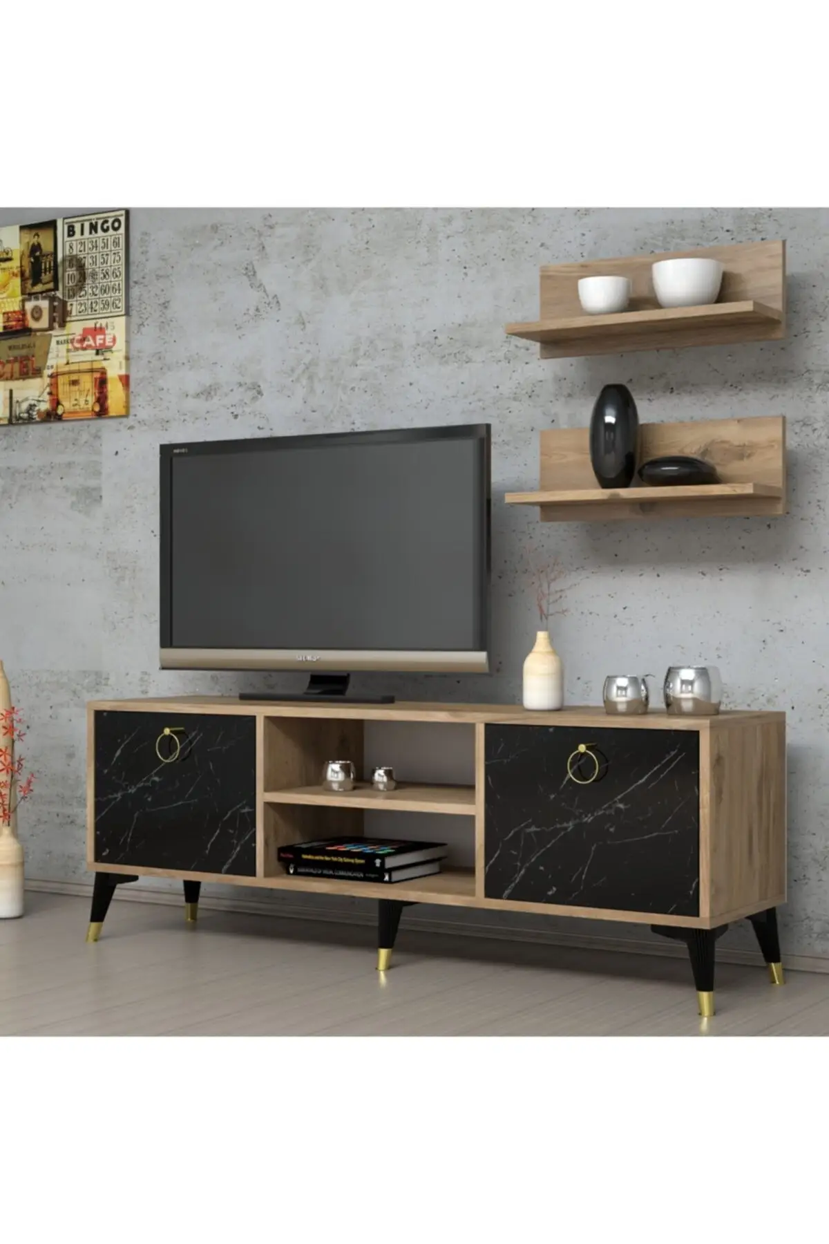 

Marble Pattern With Shelves Tv Unit