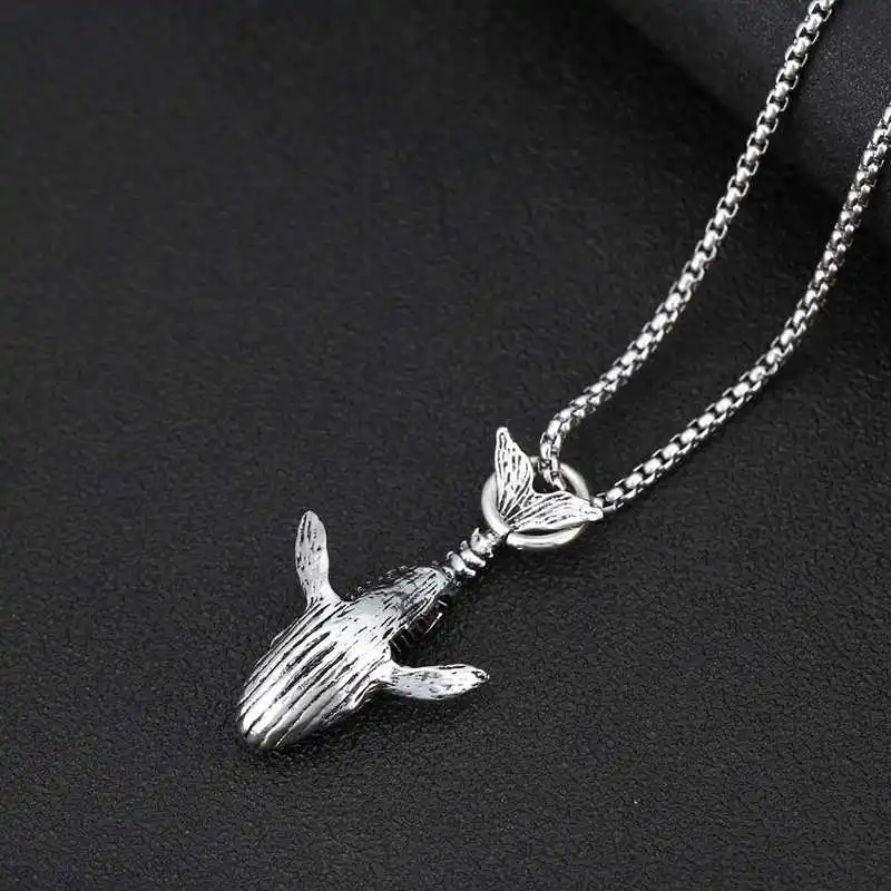

Vintage Oxidized Black Gothic Blue Whale Pendant Necklace For Punk Men and Women Simple Fish Necklaces Chain Accessories Jewelry