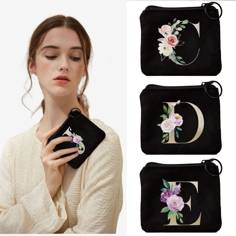 

Кремовый Кошелек для монет с золотыми надписями, маленькая Холщовая Сумка На Молнии для девушек, милый Дамский бумажник для мелочи