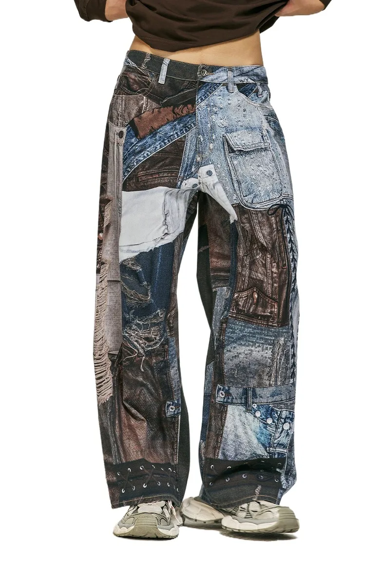 Мужские джинсы в стиле хип-хоп большого размера High Street с лоскутной уличной