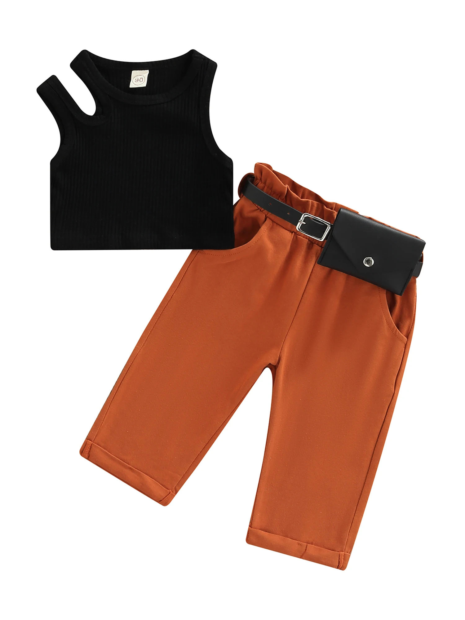 

Детская летняя одежда для маленьких девочек, жилет без рукавов в рубчик, топ с эластичным поясом и брюки с поясом, комплект, модная одежда
