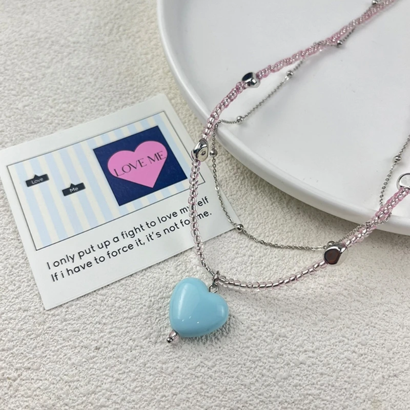 Нежное ожерелье с подвеской в ​​форме сердца повседневная одежда многослойная