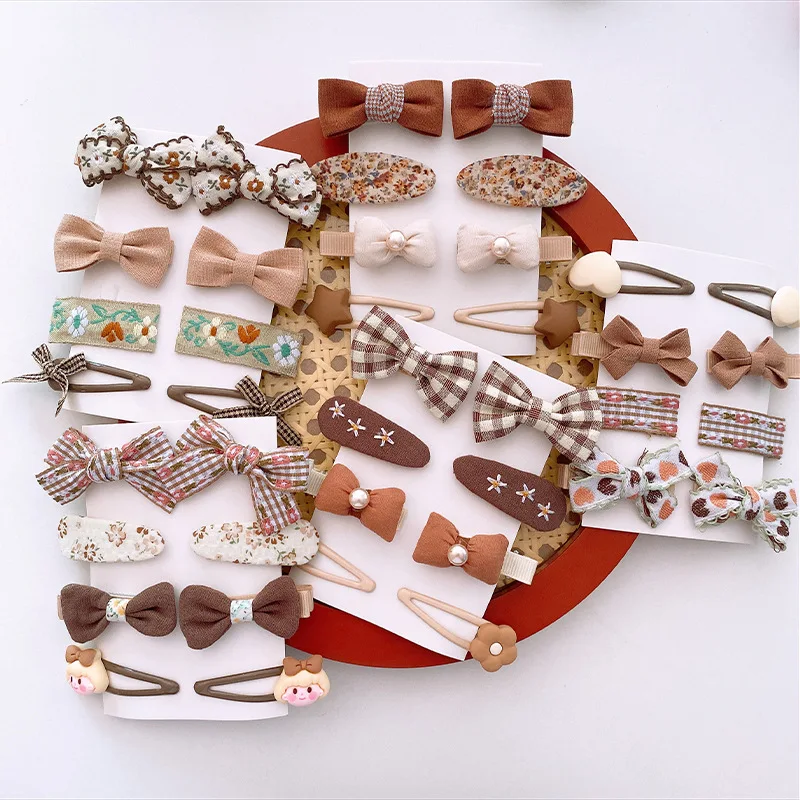 

8 Pcs New Bow Hairpin for Baby Girls Cute Chocolate Milk Tea Bow Princess Hair Clip Fabric Bang Side Clip Kids Hair Accessories