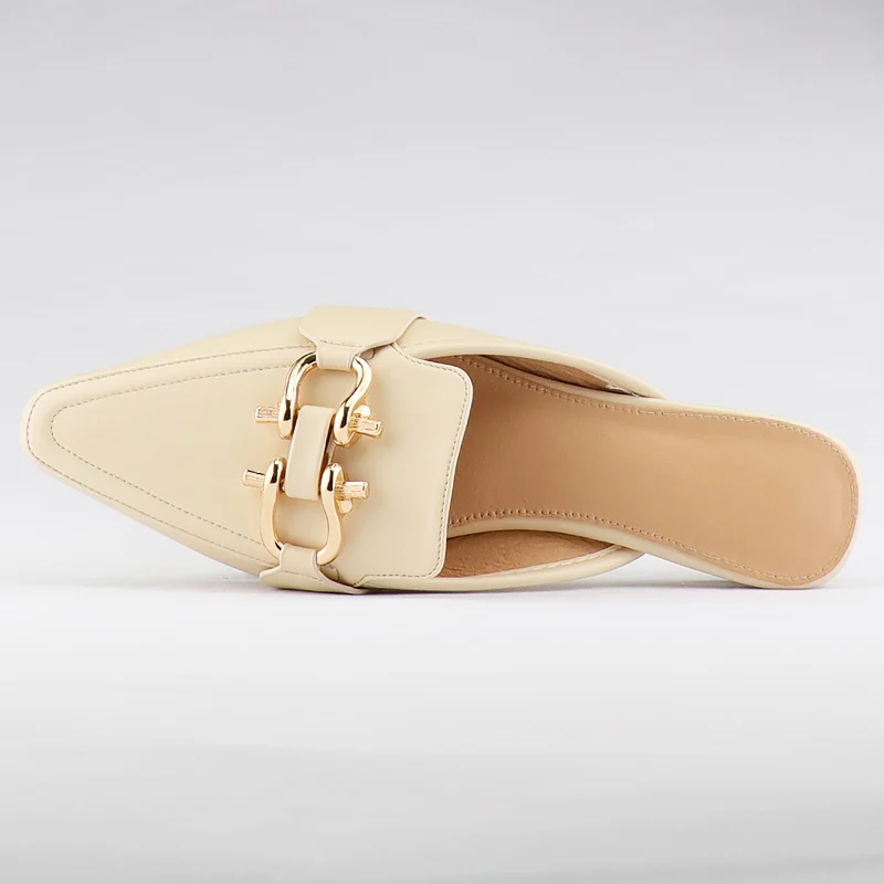 Ladies shoes Women Flat Shoes Metal mules shoes for women Summer Pointed Toe Slip-On Low Heels Slippers Fashion Footwear women
