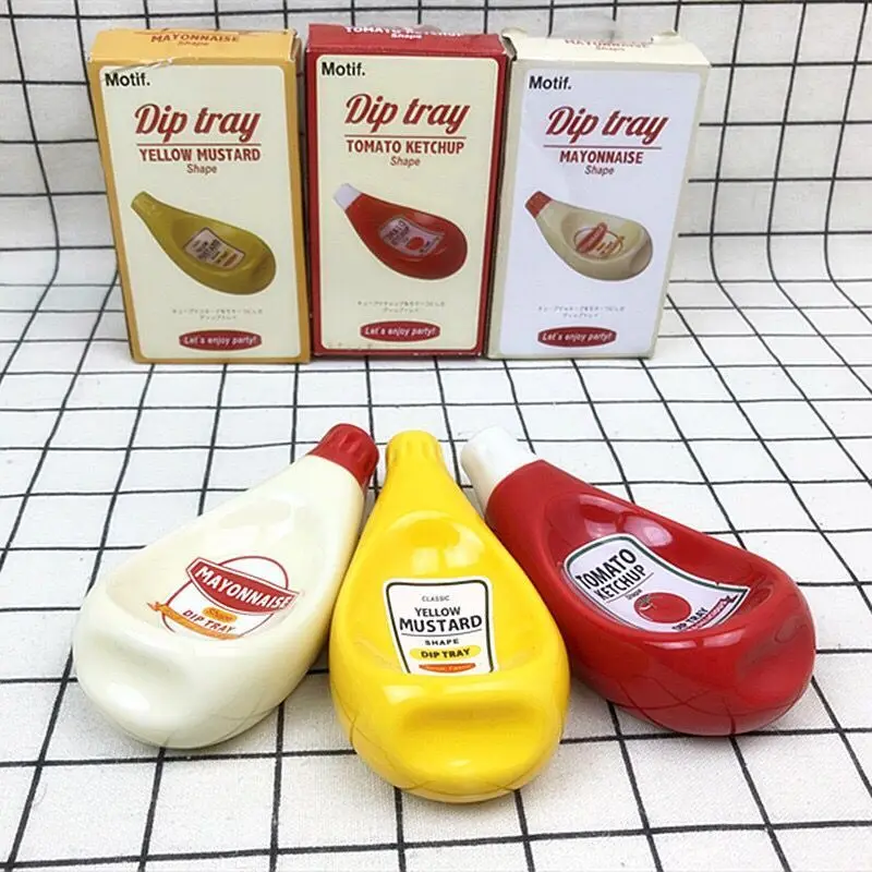 

Creative Ceramic Seasoning Dish with Extruded Tomato Sauce Bottle ShapeSoy Sauce Dish Mustard Sauce Dish Snack Plates Set