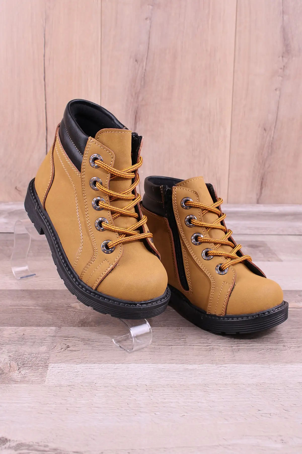 

Ботинки Kid'S унисекс, детские ботинки из нубука с полировкой горчичного цвета на шнуровке