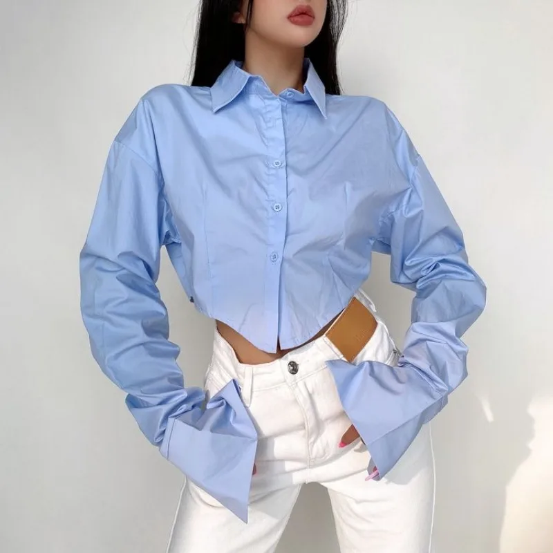 

Autumn Turn Down Collar Long Sleeve Blouse Casual Single Breasted Short Tops Fashion White Shirt Spring Blusa Feminina 29011