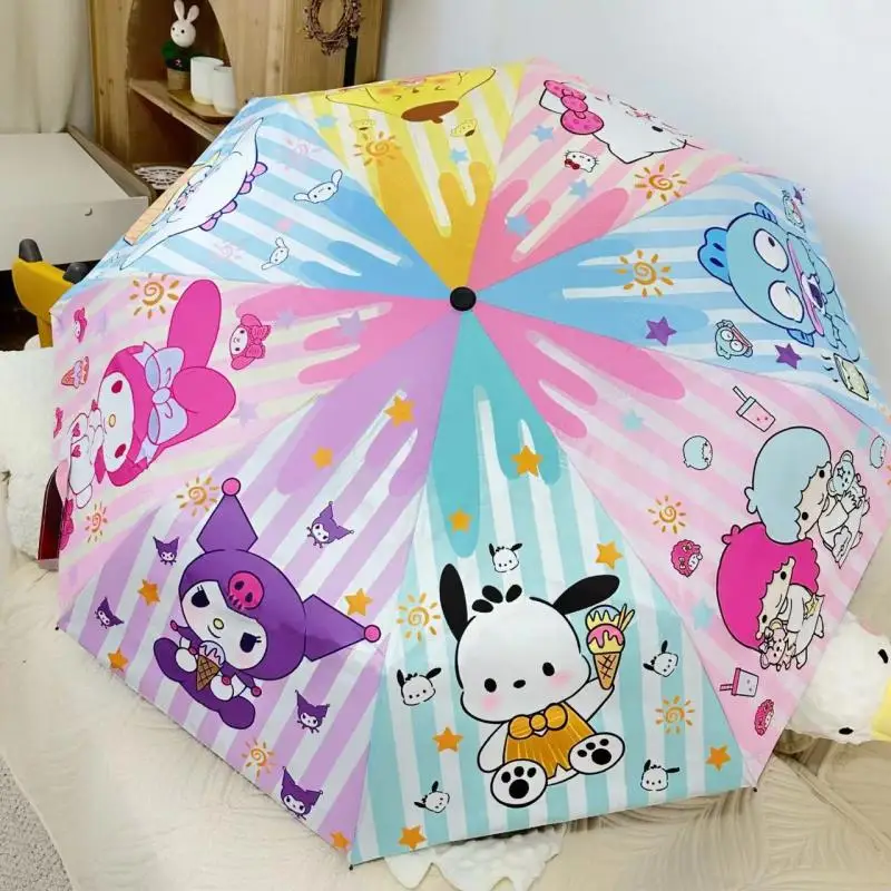 

Kawaii Sanrio Anime Hello Kitty Kuromi Cinnamoroll MyMelody Summer Girl Fold Umbrella Ultraviolet-Proof Windproof Rainproof Gift