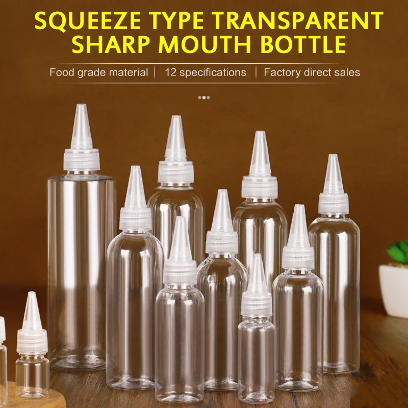 

5ml-250ml Optional Refillable Bottles Transparent Sharp-mouth Bottle Plastic Dye Bottle Squeezable And Sub-bottled Makeup Tools