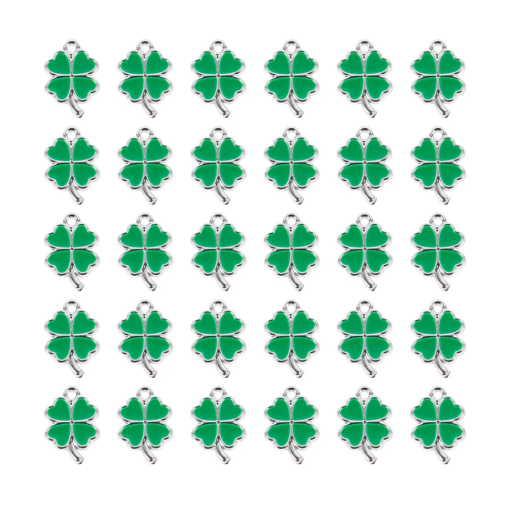 

30 Pcs Shamrock Enamel Pendant Charm Statement Necklace Spacer Connector Atocking Stuffers Four Leaf Charms Craft