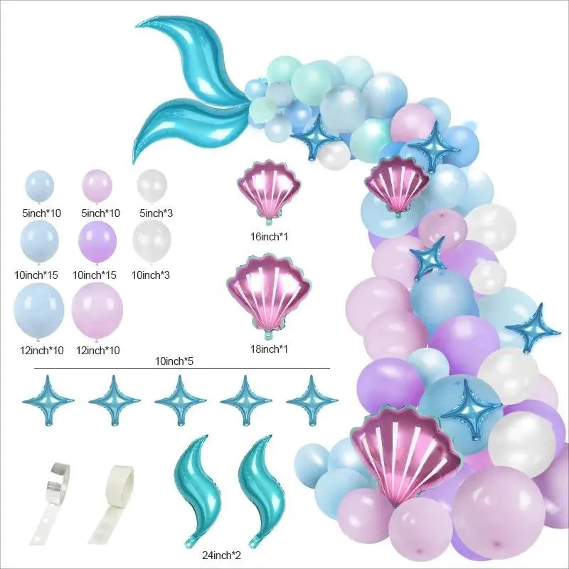 

102Pcs Mermaid Tail Balloon Garland Arch Mermaid Theme Birthday Party Decorations Supplies Under the Sea Little Mermaid Balloons