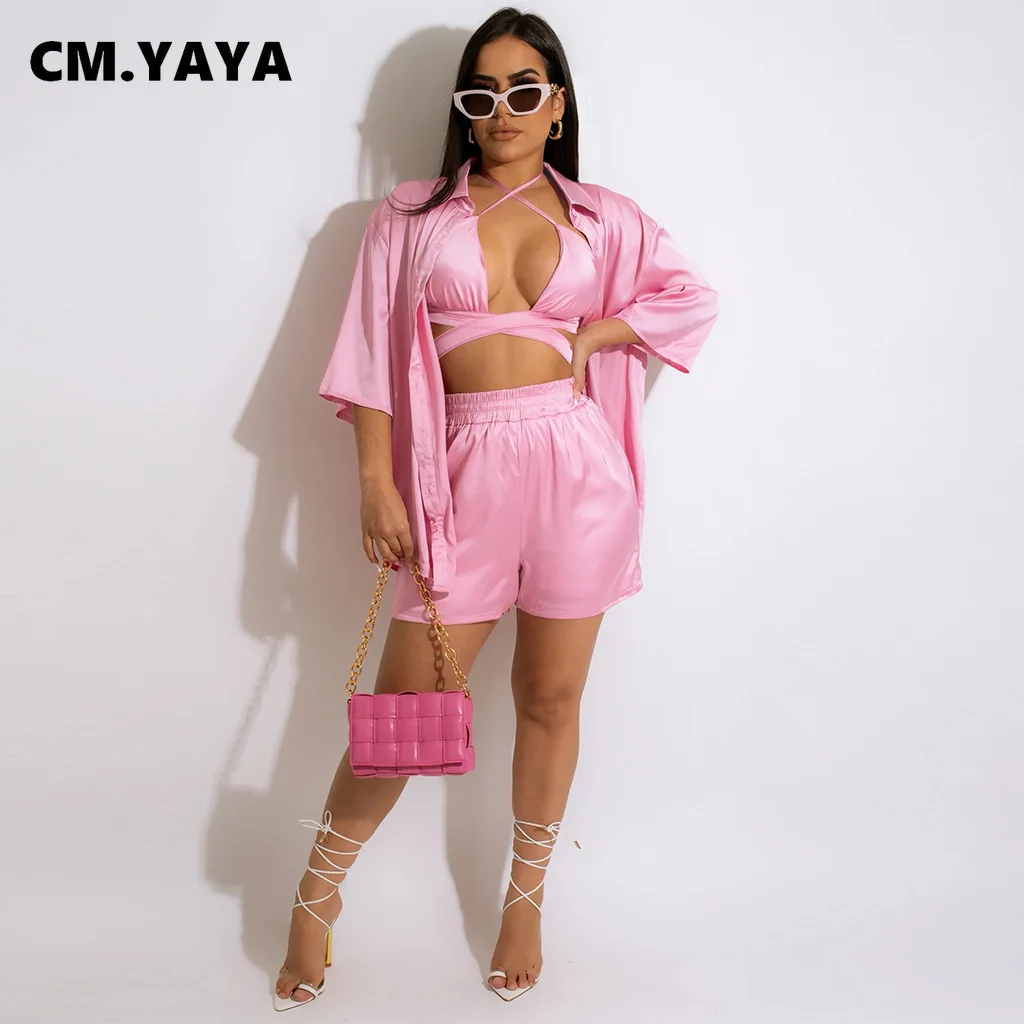 

Женский Атласный пижамный комплект, топ и шорты с коротким рукавом, 2022