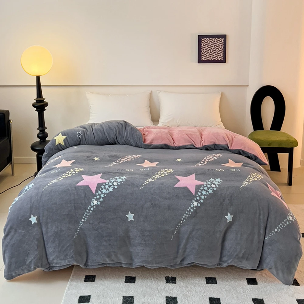 

Milk Fleece Duvet Cover, Star Print Bedding, Coral Fleece, Simple, Luxury, Warm, Snow Cover150, 180, 220x240cm, Winter