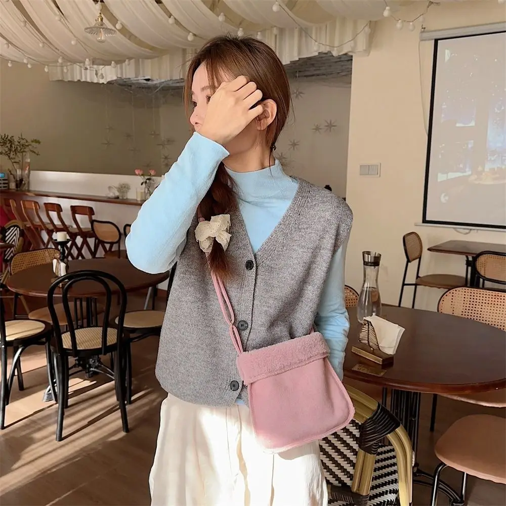 Портативная плюшевая сумка из овечьей шерсти пушистая через плечо замшевая