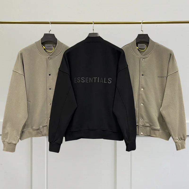 

ESSENTIALS New Oversized Baseball Jacket Reflective letter Coat Jackets Loose Men's and Women's Streetwear Couples Coat