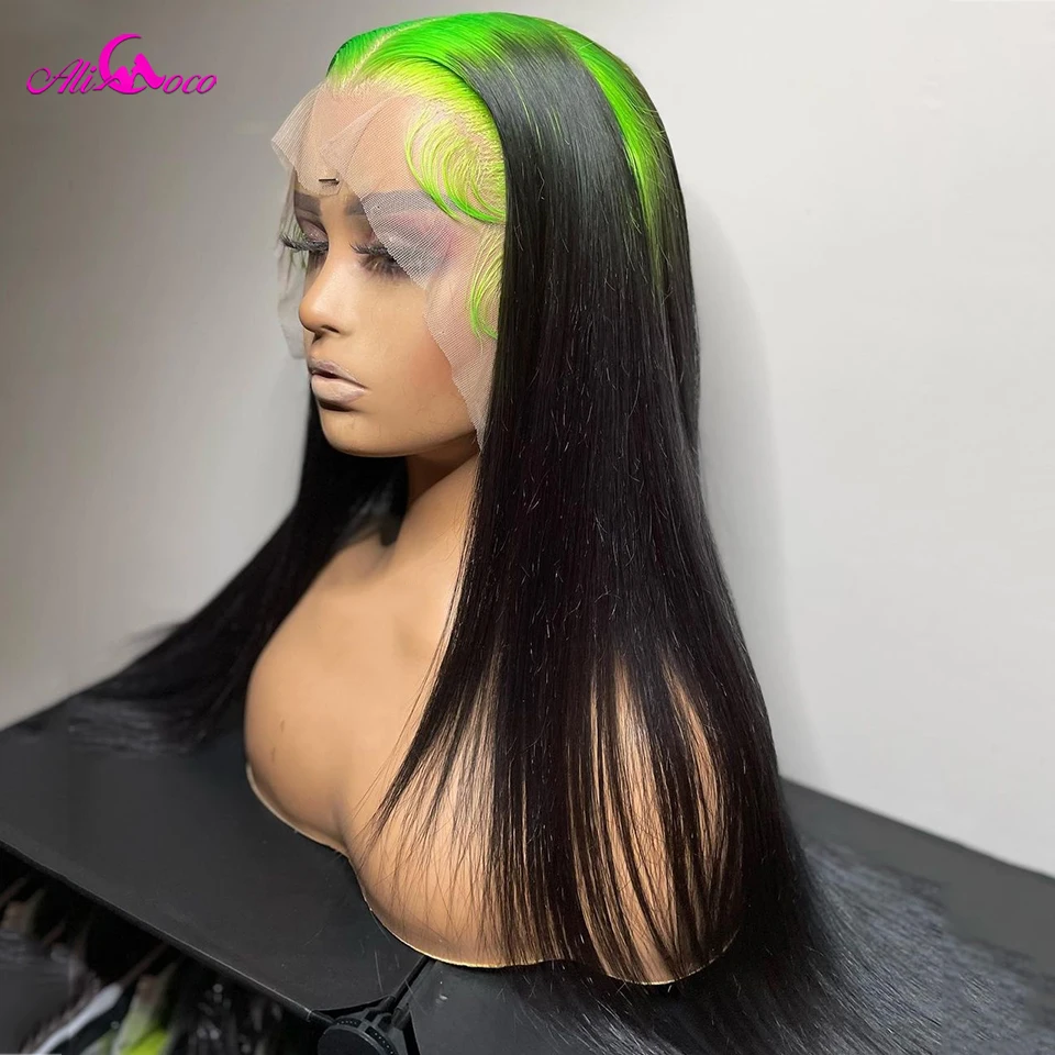 Light Green Root Lace Front Human Hair Wig HD Lace 13x4 Straight Frontal Brazilian Ombre PrePlucked Virgin For Black Women