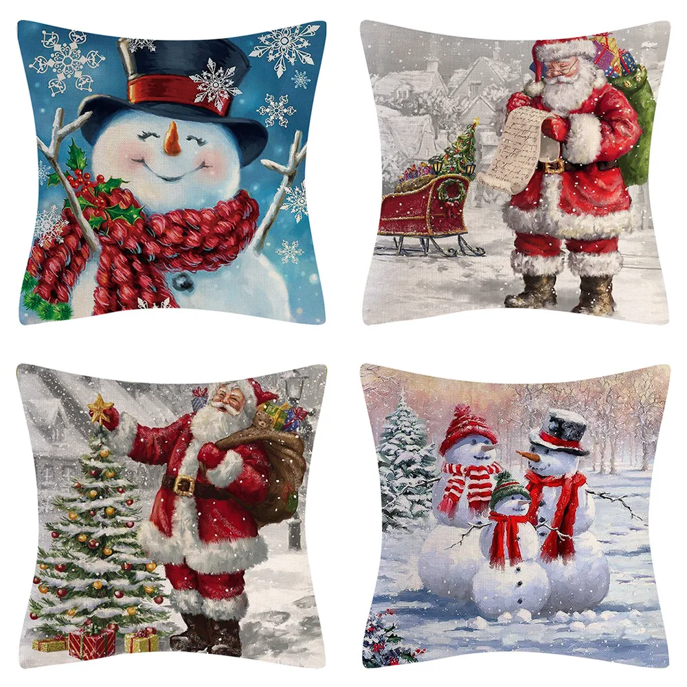 

Santa Claus Snowman Landscape Cushion Cover Decorations For Home Ornament Happy New Year Christmas Decor 2023