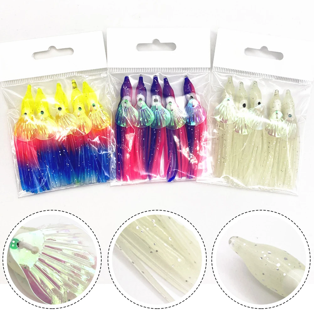 

5pcs 7cm Squid Fishing Lures Soft Bait Saltwater Luminous Octopus Squid Baits Long Shot Artificial Baits For Trapped Octopus