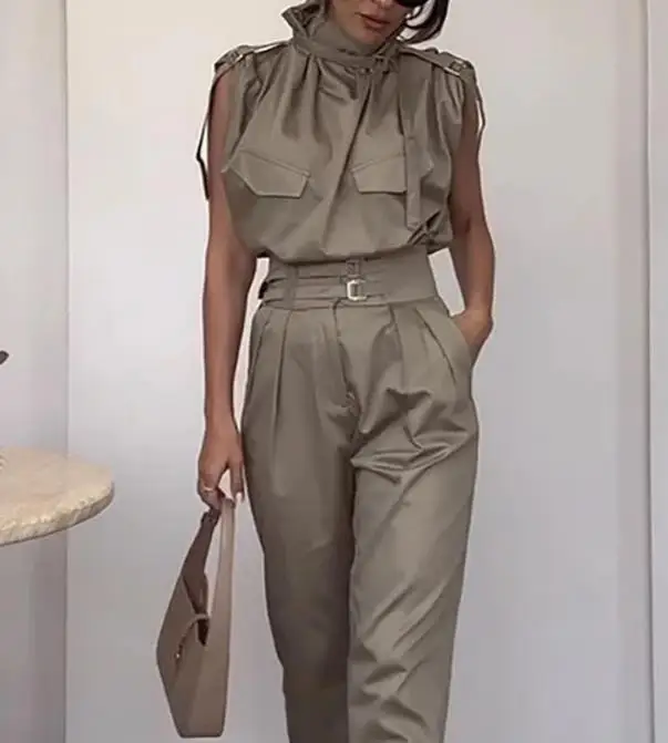 Женский комплект из двух предметов повседневный однотонный топ без рукавов и