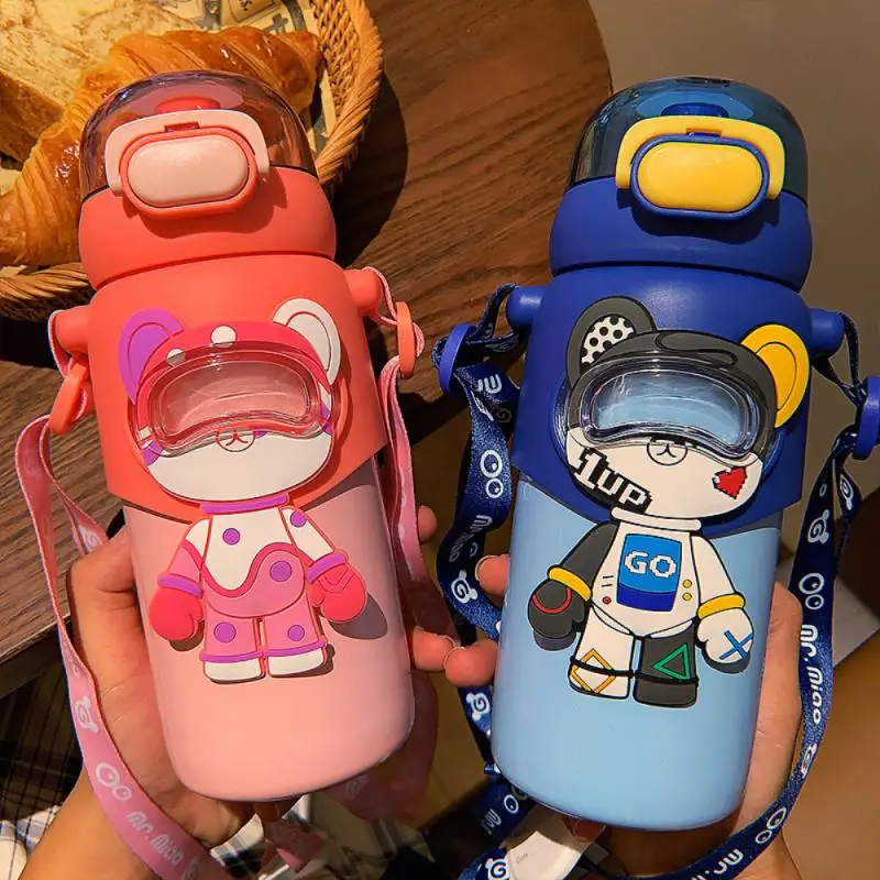 

Portable Straw Bottles Cartoon Cute Water Bottles Leakproof Thermos Cup Kitchen Accessories Household Childrens Cup Star Painted