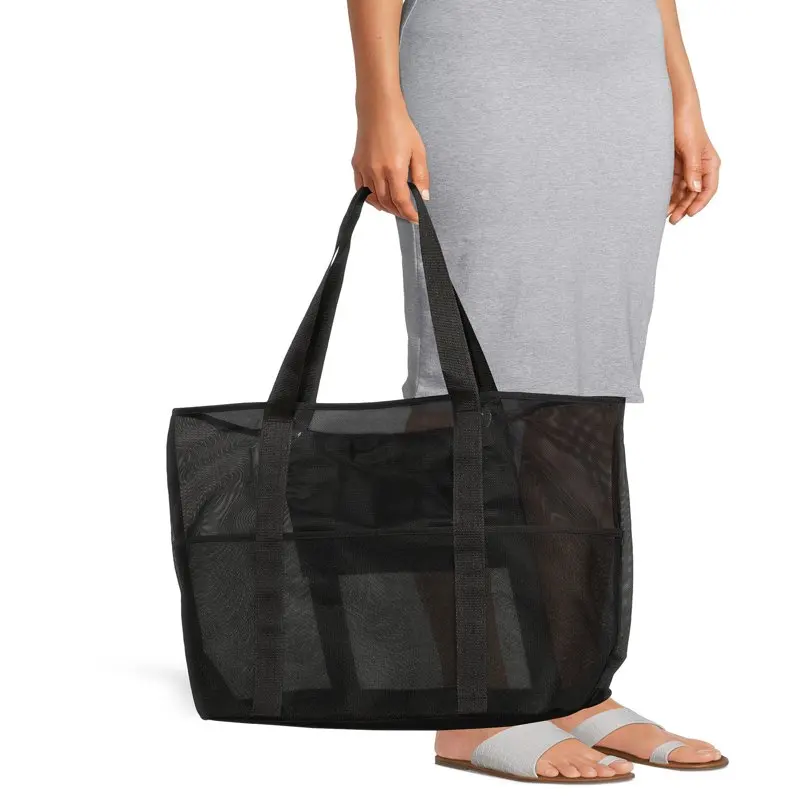 Women's Mesh Beach Tote Bag, 2-Pack Palm Mint Chip / Black