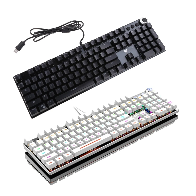 

Оригинальная игровая механическая клавиатура, проводная USB, 104 клавиши с RGB-подсветкой, черный/синий переключатель для ПК,
