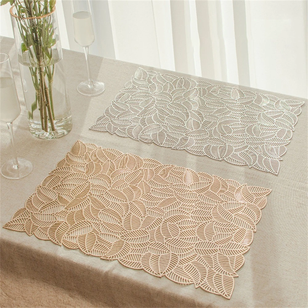 

Hollow Placemat Bronzing Leaves Square Table Mat Western Heat Insulation Mat Kitchen Accessories Light Luxury Coaster Durable