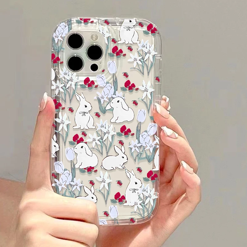 Мягкий чехол для телефона с кроликом и цветком Xiaomi Redmi Note 13 Pro 12 10 8 9 11 12C 10C Mi Lite Poco X3