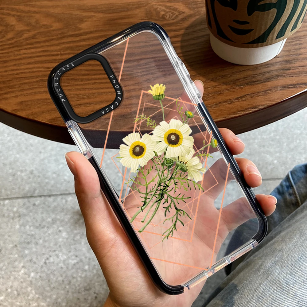 

Flowers and Plants Fundas Phone Case for iPhone 14ProMax 14Plus 13 12 11 Pro Max Luxury Transparent Soft Silicone Cover Capas