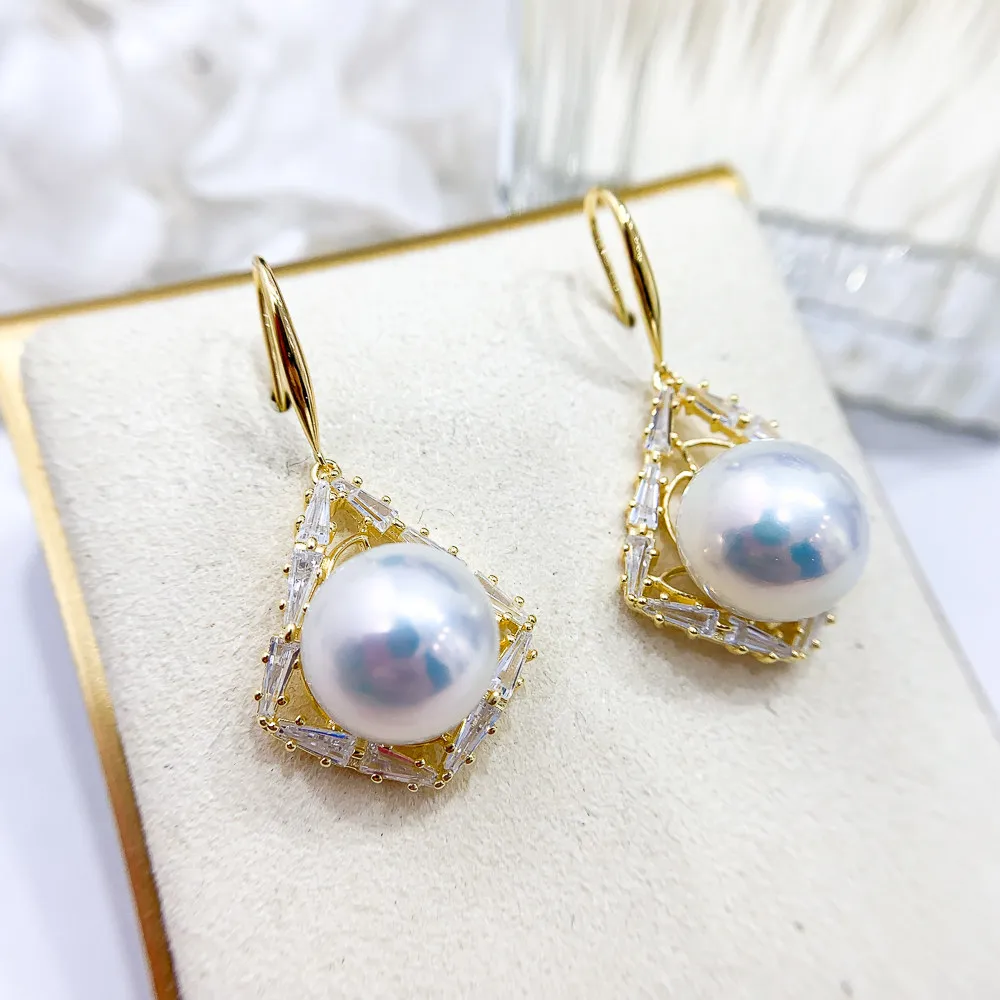 

DIY Pearl Earnail Accessories S925 Sterling Silver Jewelry Gold Earhook Female Empty Holder Fit 9-12mm Beads