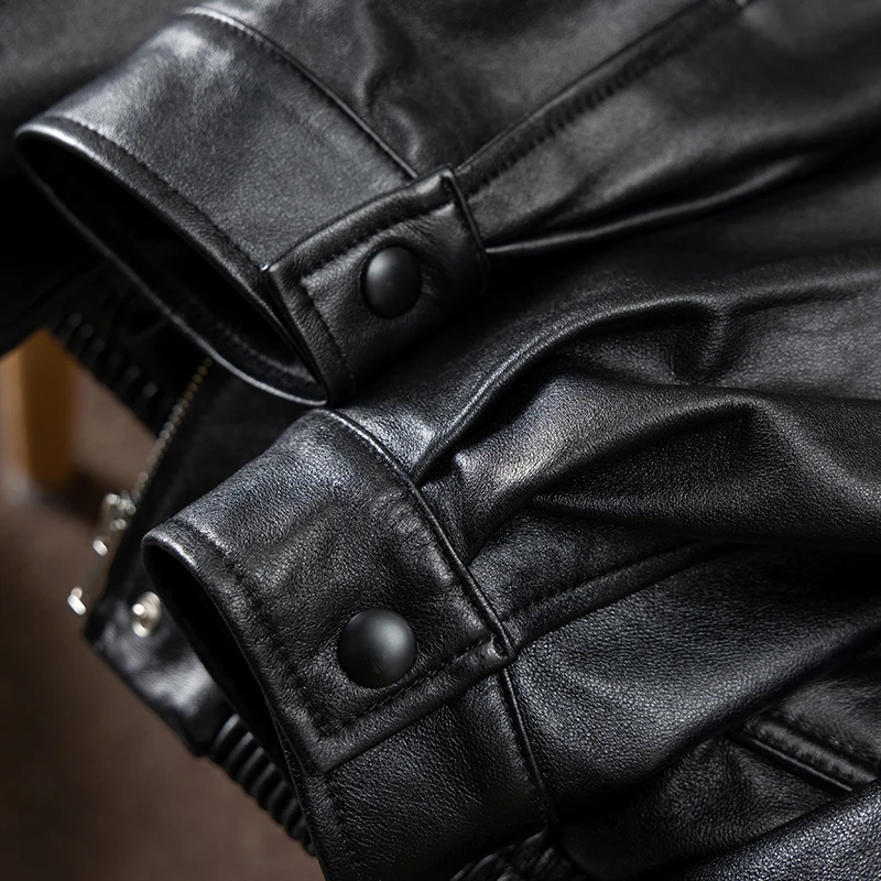 Fashion Genuine Leather Jacket Women  New Spring Summer 2023 Sheepskin  Zipper High Street  Pockets Turn-down Collar All Season