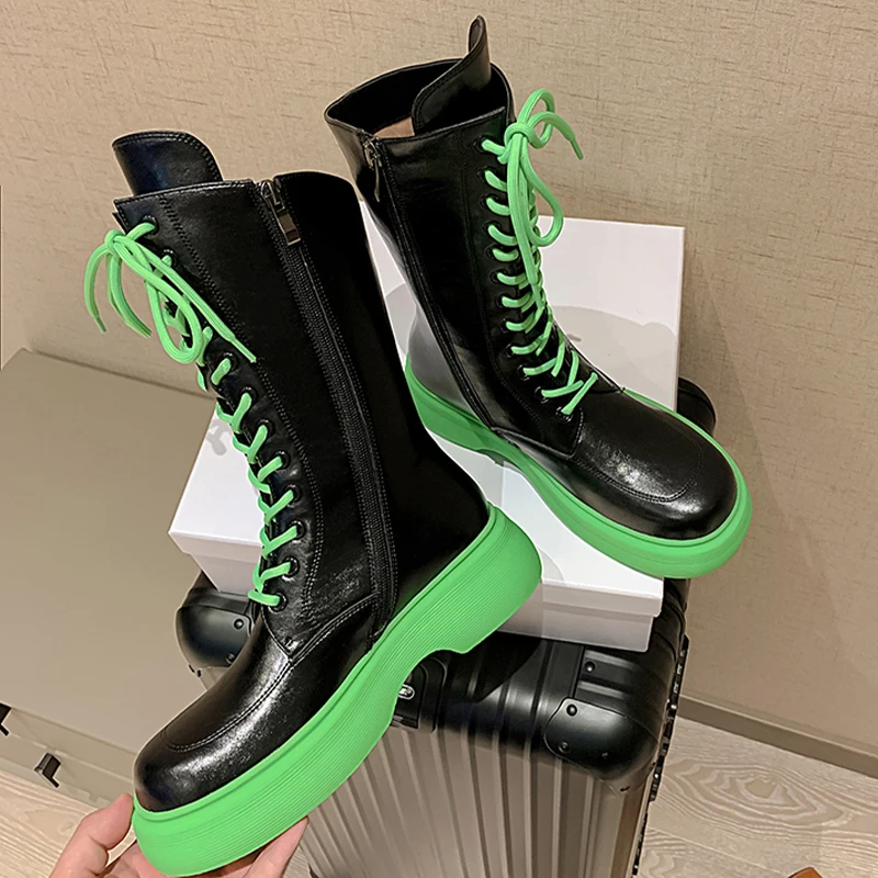 

Women Chelsea High Boots 2022 Winter New Fashion Mid Calf Platform Motorcycle Boots Flats Women Shoes Snow Goth Gladiator Botas