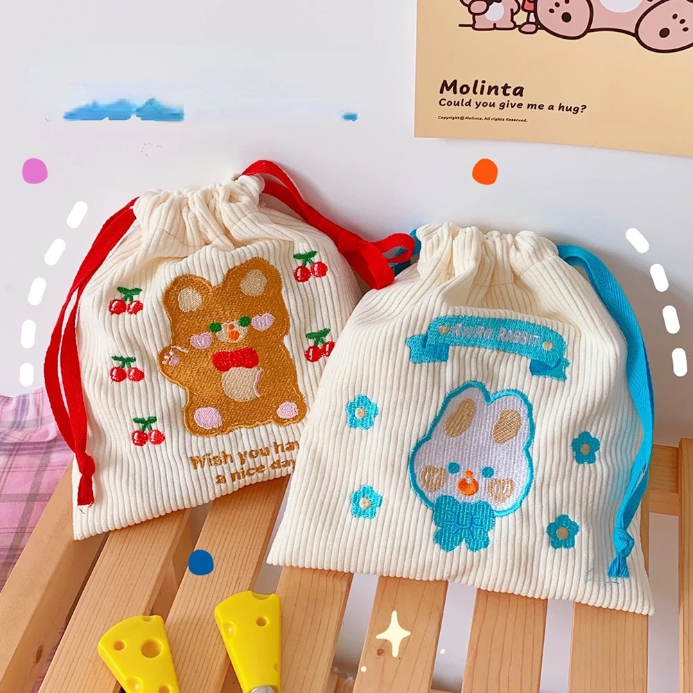 

Portable Bear Storage Bag Cartoon Drawstring Bunch Mouth Storage Bag Small Original Cloth Bag Sundries Organizer Bag Mesh Bag