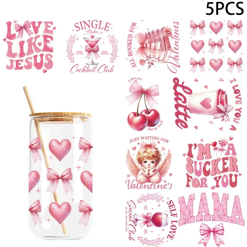 5 шт. забавные лягушки на День святого Валентина УФ-наклейки DTF водонепроницаемый