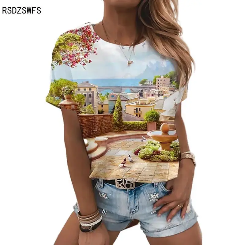 

2022 New Dragonfly 3D Print T-shirt Natural Style Round Neck Soft Polyester Short Sleeve Top Women Street Trend