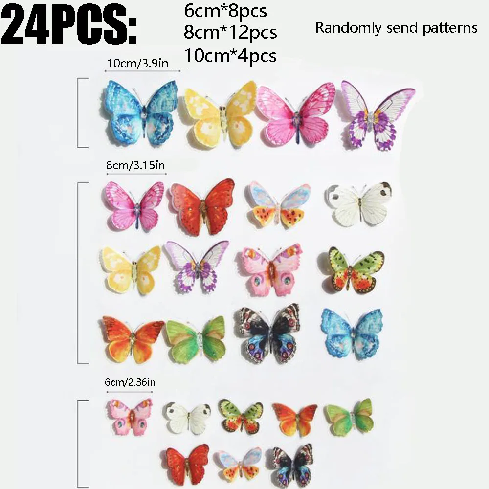 

3D Наклейки Бабочки Акриловые для Декора 24/36 шт