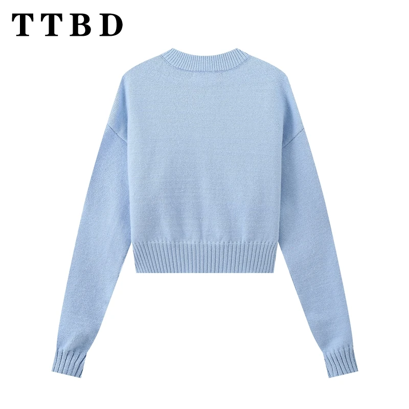 TTBD женский осенний винтажный однобортный кардиган с длинными рукавами и круглым