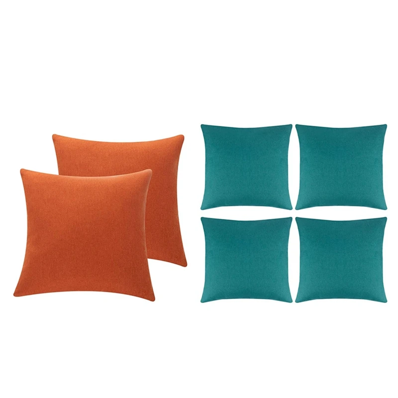 

6 Pcs Outdoor Waterproof Throw Pillow Covers Water Resistant Garden Chair Cushion Case, 2 Pcs Orange & 4 Pcs Blue-Green