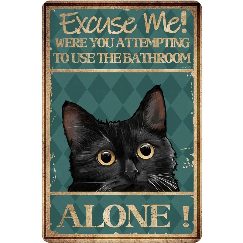 

Cat Bathroom Wall Art & Decor, Funny Bathroom Wall Decor, Restroom Sign, Excuse Me Bath Wall Decor Retro Metal Tin Sign Vintage