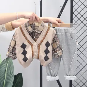 New Spring Baby Clothes Children Boys Girl Cotton Sweater Vest Shirt Pants 3pcs/sets Kid Infant Casual Sportswear Suit 0-5 Years