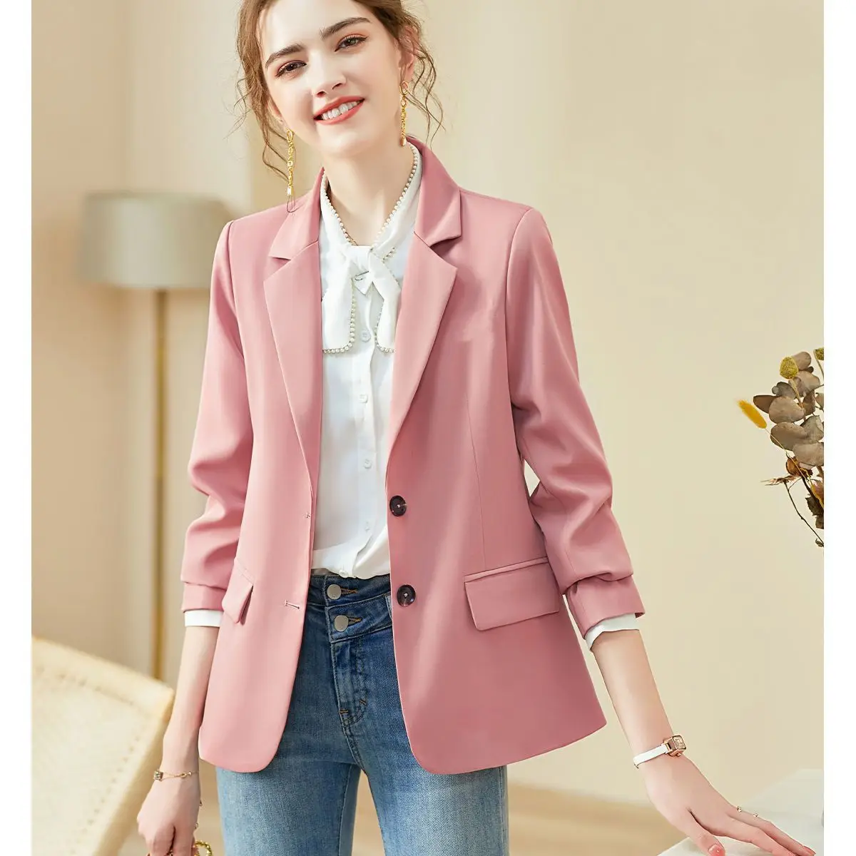 Vintage Long Sleeve Blazer Slim Fit Korean Fashion Office Ladies Spring Autumn Jacket Windbreaker Luxury Buttons Coats New